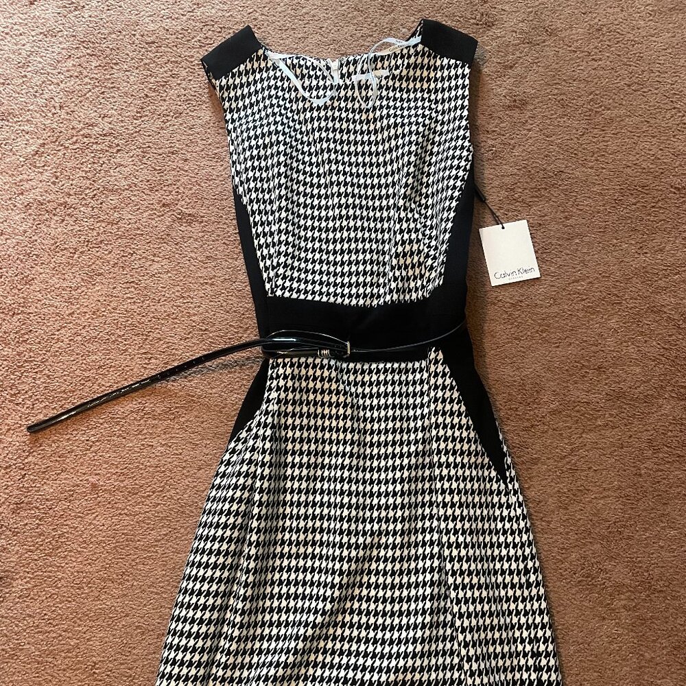 Calvin Klein Black & White Belted Dress